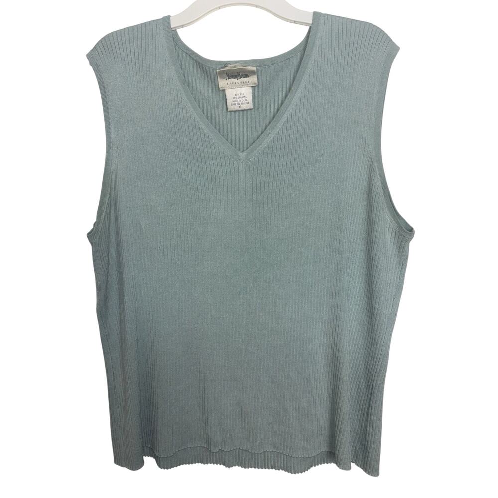 Vtg 90s Neiman Marcus Silk Blend Ribbed V Neck Sleeveless Top XL
